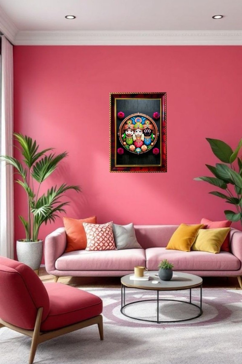 Lord Jagannath Photo Frame For Wall & Table | 7x9 Inch Golden Cherry Finish | Decorative Lord Jagannath Photo Frame For Home, Office & Pooja Room (F11416)