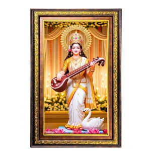 Goddess Saraswathi Digital Golden Balck Color Photo Frame | Hindu Religious Wall Decor | 10x16 Inches - Inspirational Wall Art For Office, Home Decor - Ideal Spiritual Gift (F16655)