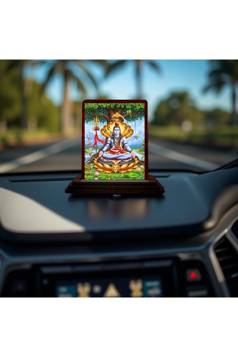 Car Desk/Table Top Lord Shiva Wooden Photo Stand 3x4 Inches, Compact & Stylish Spiritual Display For Car, Home & Office (Pack Of 1) (F14534)