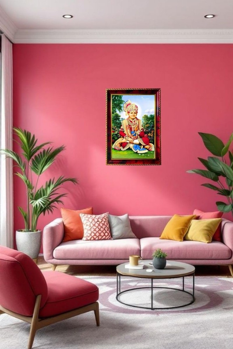 Swami Narayan Photo Frame For Wall & Table | 7x9 Inch Golden Cherry Finish | Decorative Swami Narayan Photo Frame For Home, Office & Pooja Room (F11421)