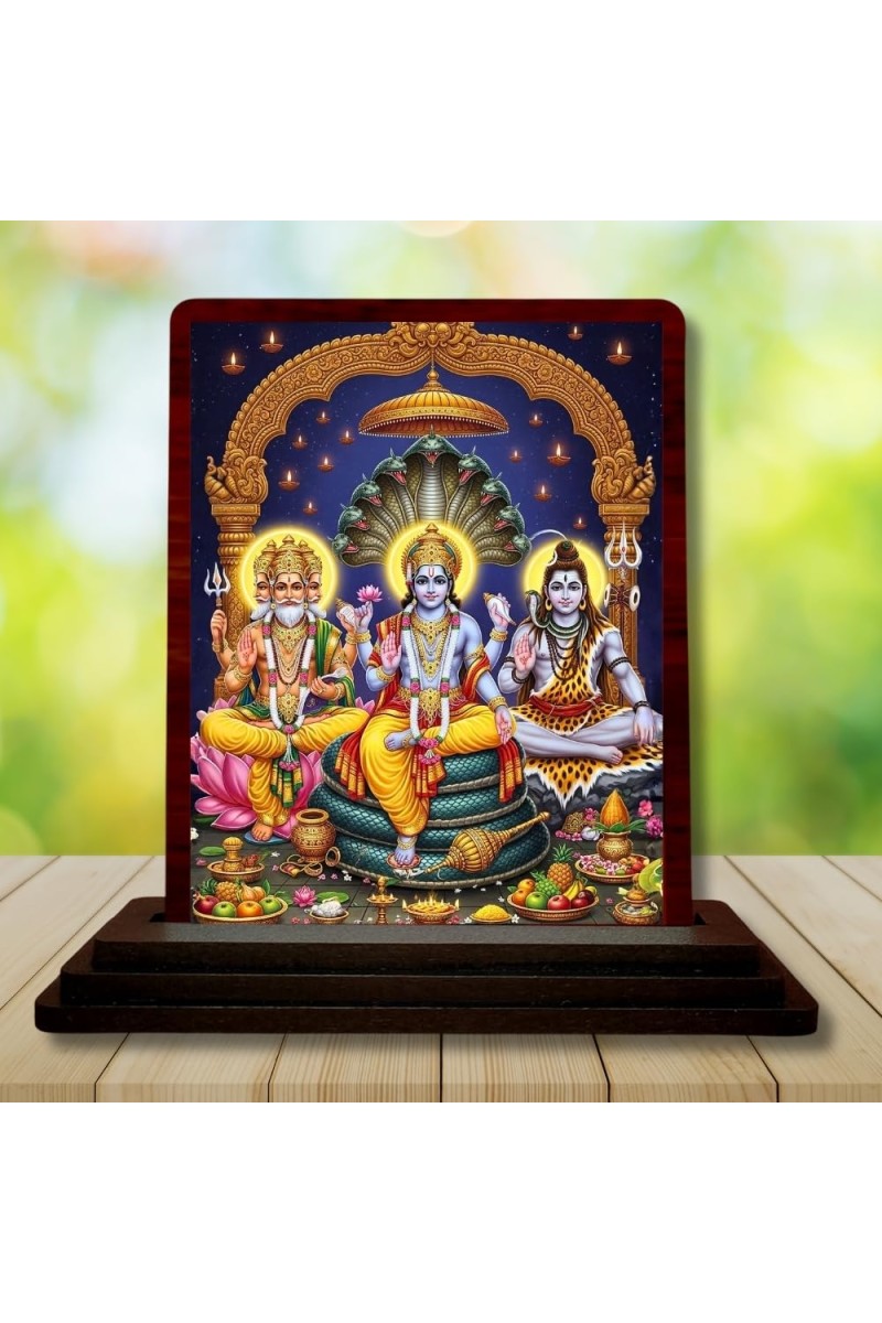 Car Desk/Table Top Lord Vishnu Wooden Photo Stand 3x4 Inches, Compact & Stylish Spiritual Display For Car, Home & Office (Pack Of 1) (F15138)