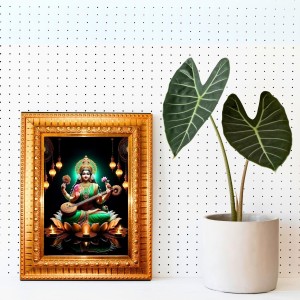 Goddess Saraswati. Golden Designer Photo Frame | 12x16 Inch Religious Wall Hanging Frame For Home & Office Decoration | Hindu Deity Spiritual Gift Item Goddess Saraswati. Golden Designer Photo Frame | 12x16 Inch Religious Wall Hanging Frame For Home & Office Decoration | Hindu Deity Spiritual Gift Item