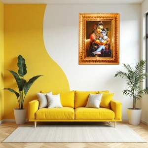 Yashoda Lord Krishna Golden Designer Photo Frame | 10x14 Inch Religious Wall Hanging Frame For Home & Office Decoration | Hindu Deity Spiritual Gift Item Yashoda Lord Krishna Golden Designer Photo Frame | 10x14 Inch Religious Wall Hanging Frame For Home & Office Decoration | Hindu Deity Spiritual Gift Item