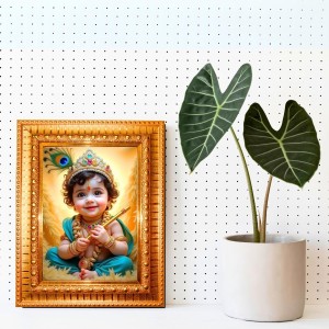 Maa Kaali Golden Designer Photo Frame | 16x20 Inch Religious Wall Hanging Frame For Home, Office Decoration and Spiritual Gift Item (M2)
