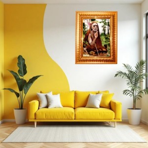 Chandrashekharendra Saraswati Golden Designer Photo Frame | 10x14 Inch Religious Wall Hanging Frame For Home & Office Decoration | Hindu Deity Spiritual Gift Item