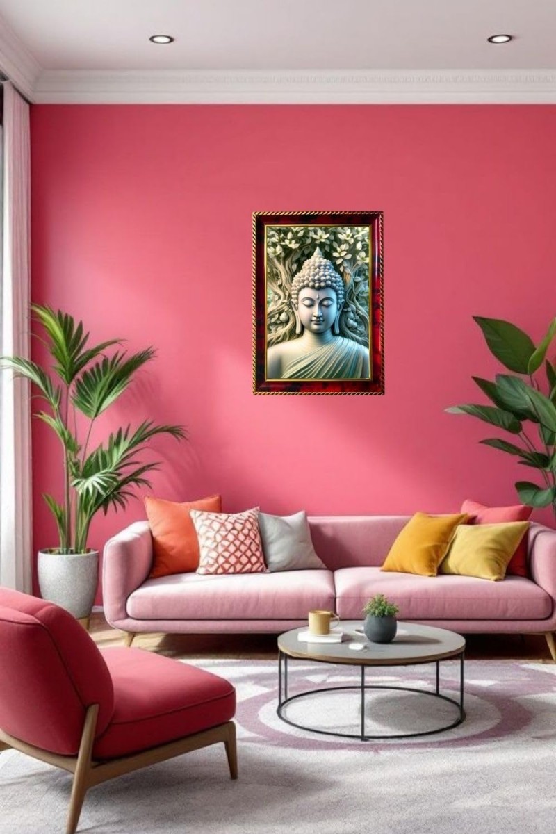 Peaceful Buddha Photo Frame For Wall & Table | 7x9 Inch Golden Cherry Finish | Decorative Peaceful Buddha Photo Frame For Home, Office & Pooja Room (F11420)