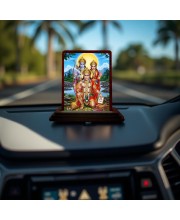 Car Desk/Table Top Lord Hanuman And Rama Sita Wooden Photo Stand 3x4 Inches, Compact & Stylish Spiritual Display For Car, Home & Office (Pack Of 1) (F14239)