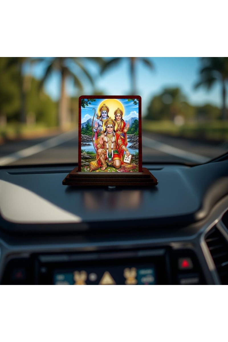 Car Desk/Table Top Lord Hanuman And Rama Sita Wooden Photo Stand 3x4 Inches, Compact & Stylish Spiritual Display For Car, Home & Office (Pack Of 1) (F14239)