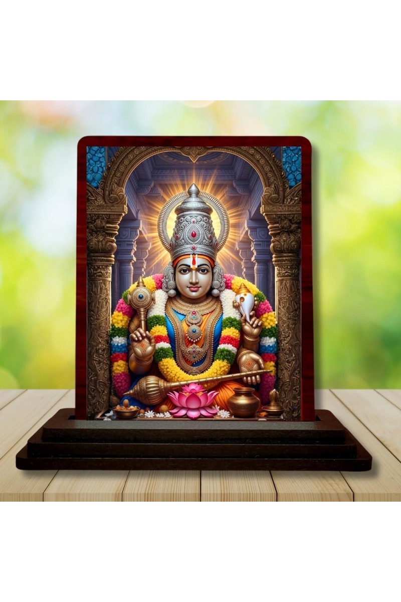 Car Desk/Table Top Tirupati Balaji Wooden Photo Stand 3x4 Inches, Compact & Stylish Spiritual Display For Car, Home & Office (Pack Of 1) (F15136)