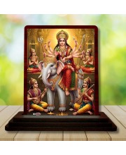 Car Desk/Table Top Maa Durga Wooden Photo Stand 3x4 Inches, Compact & Stylish Spiritual Display For Car, Home & Office (Pack Of 1) (F15060)