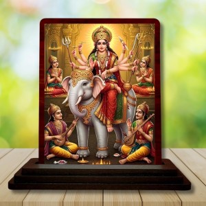 Car Desk/Table Top Maa Durga Wooden Photo Stand 3x4 Inches, Compact & Stylish Spiritual Display For Car, Home & Office (Pack Of 1) (F15060)
