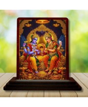 Car Desk/Table Top Lord Vishnu Lakshmi Wooden Photo Stand 3x4 Inches, Compact & Stylish Spiritual Display For Car, Home & Office (Pack Of 1) (F14191)