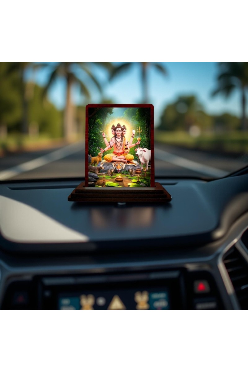 Car Desk/Table Top Lord Dattatreya Wooden Photo Stand 3x4 Inches, Compact & Stylish Spiritual Display For Car, Home & Office (Pack Of 1) (F14337)