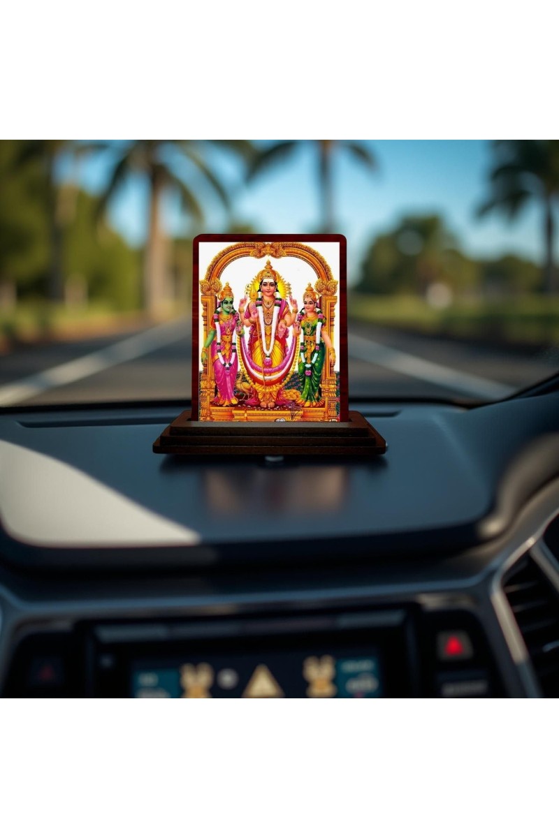 Car Desk/Table Top Lord Murugan Wooden Photo Stand 3x4 Inches, Compact & Stylish Spiritual Display For Car, Home & Office (Pack Of 1) (F14279)