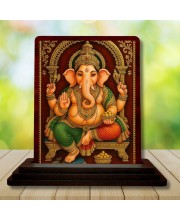 Car Desk/Table Top Lord Ganapathi Wooden Photo Stand 3x4 Inches, Compact & Stylish Spiritual Display For Car, Home & Office (Pack Of 1) (F14241)