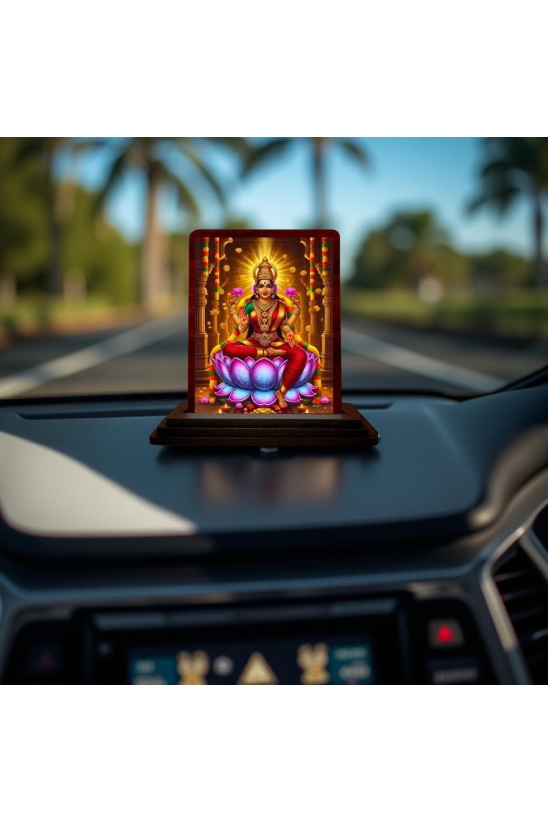 Car Desk/Table Top Goddess Lakshmi Wooden Photo Stand 3x4 Inches, Compact & Stylish Spiritual Display For Car, Home & Office (Pack Of 1) (F14167)