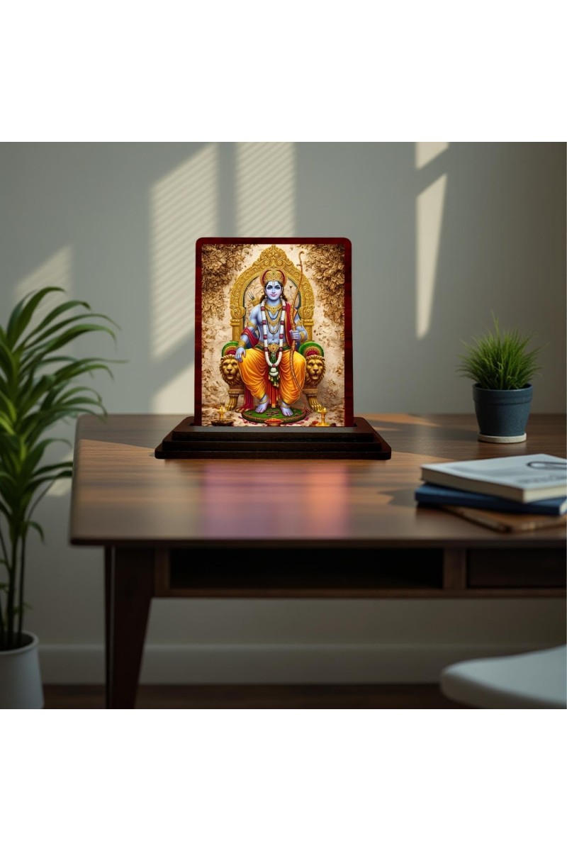 Car Desk/Table Top Lord Ram Wooden Photo Stand 3x4 Inches, Compact & Stylish Spiritual Display For Car, Home & Office (Pack Of 1) (F15178)