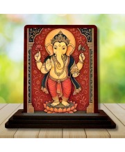 Car Desk/Table Top Lord Ganesha Wooden Photo Stand 3x4 Inches, Compact & Stylish Spiritual Display For Car, Home & Office (Pack Of 1) (F15164)