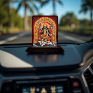 Car Desk/Table Top Maa Kali Wooden Photo Stand 3x4 Inches, Compact & Stylish Spiritual Display For Car, Home & Office (Pack Of 1) (F15058)