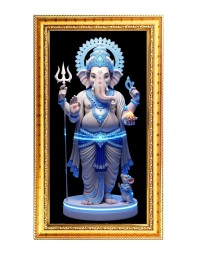 Lord Ganesh Digital Golden Color Photo Frame | Hindu Religious Wall Decor | 8x15 Inches - Inspirational Wall Art For Office, Home Decor - Ideal Spiritual Gift (F10380)