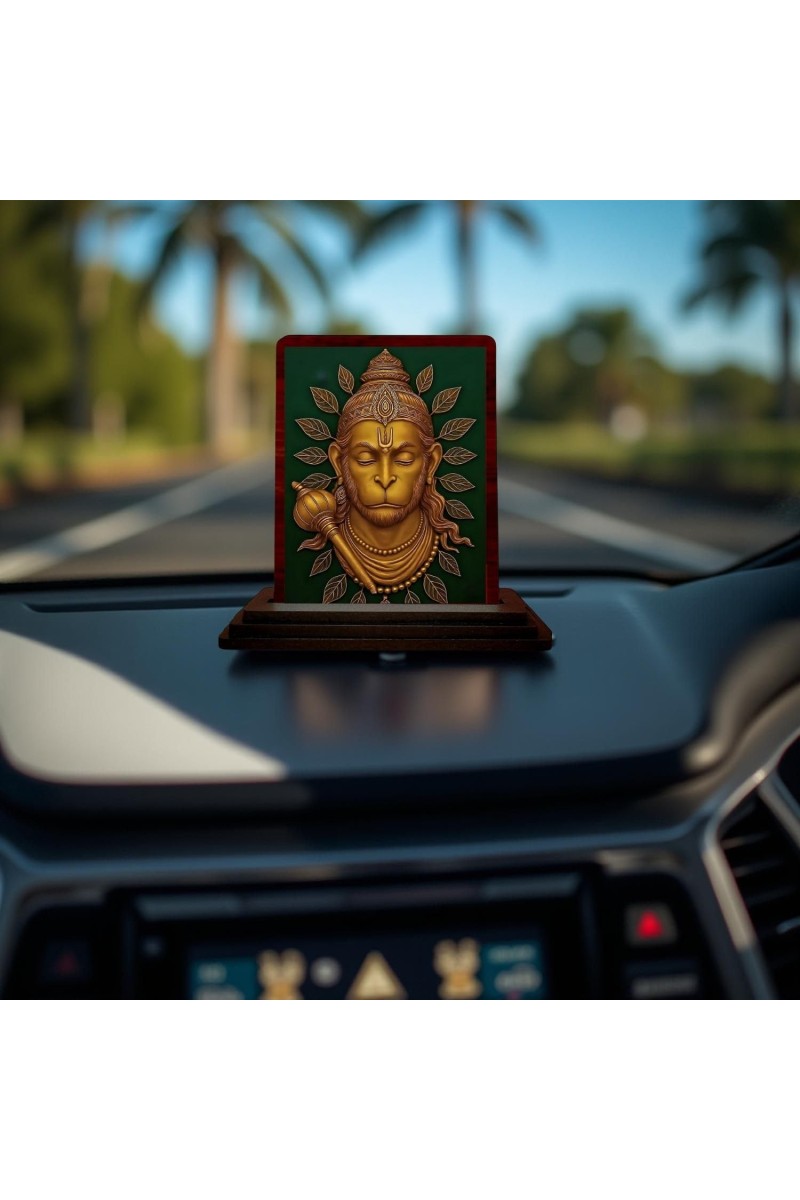 Car Desk/Table Top Lord Hanuman Wooden Photo Stand 3x4 Inches, Compact & Stylish Spiritual Display For Car, Home & Office (Pack Of 1) (F14257)