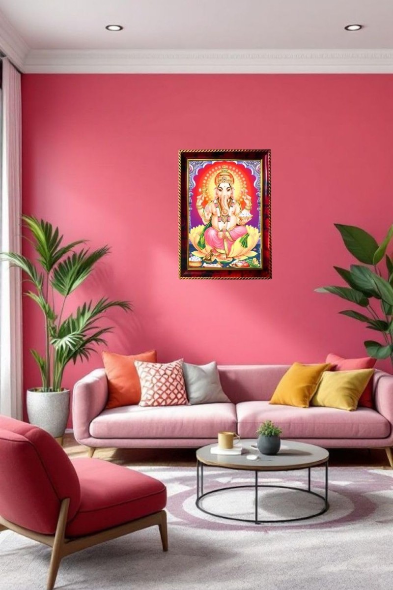 Lord Ganapathi Photo Frame For Wall & Table | 7x9 Inch Golden Cherry Finish | Decorative Lord Ganapathi Photo Frame For Home, Office & Pooja Room (F11822)