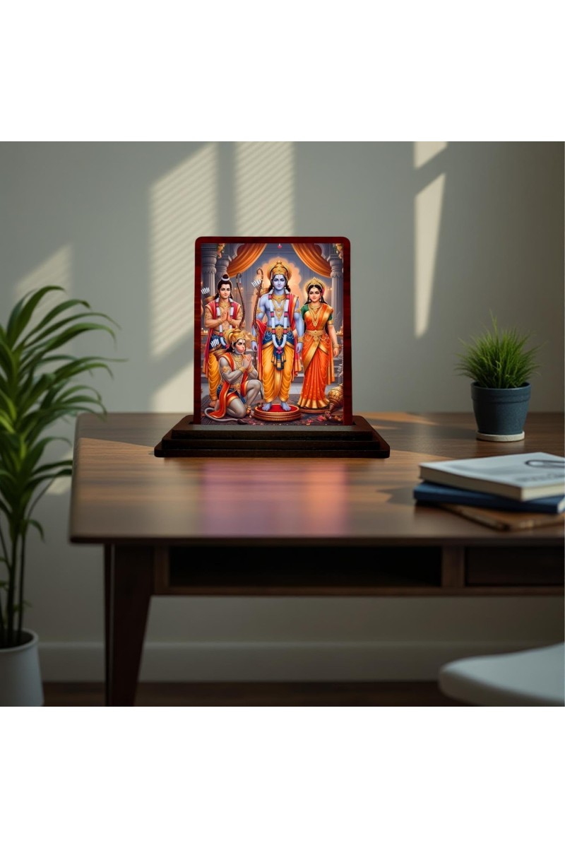 Car Desk/Table Top Lord Ram Siya Wooden Photo Stand 3x4 Inches, Compact & Stylish Spiritual Display For Car, Home & Office (Pack Of 1) (F15141)