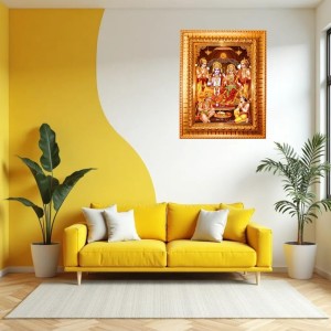 Lord Rama And Sita Golden Designer Photo Frame | 10x14 Inch Religious Wall Hanging Frame For Home & Office Decoration | Hindu Deity Spiritual Gift Item