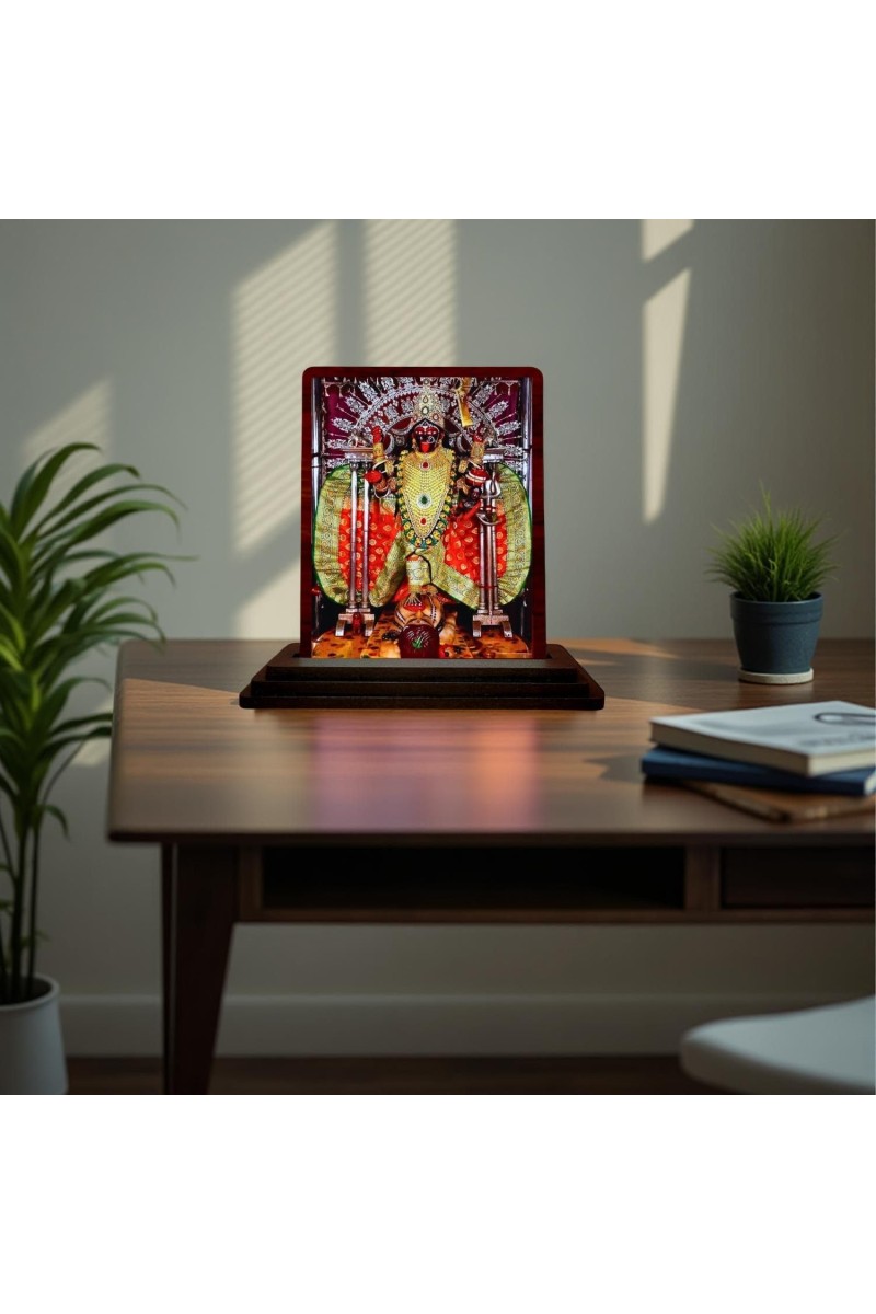 Car Desk/Table Top Maa Kali Wooden Photo Stand 3x4 Inches, Compact & Stylish Spiritual Display For Car, Home & Office (Pack Of 1) (F15061)