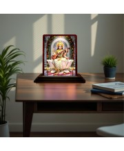 Car Desk/Table Top Maa Sarswati Wooden Photo Stand 3x4 Inches, Compact & Stylish Spiritual Display For Car, Home & Office (Pack Of 1) (F15069)