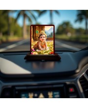 Car Desk/Table Top Lord Krishna Wooden Photo Stand 3x4 Inches, Compact & Stylish Spiritual Display For Car, Home & Office (Pack Of 1) (F14480)