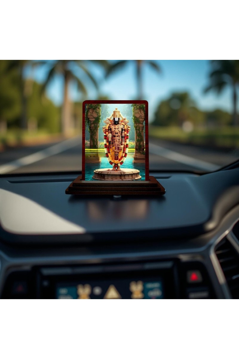 Car Desk/Table Top Lord Balaji Wooden Photo Stand 3x4 Inches, Compact & Stylish Spiritual Display For Car, Home & Office (Pack Of 1) (F14379)