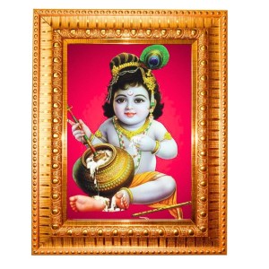 Laddu Gopal Golden Designer Photo Frame | 10x14 Inch Religious Wall Hanging Frame For Home & Office Decoration | Hindu Deity Laddu Gopal Spiritual Gift Item