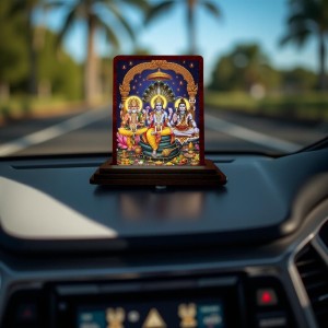 Car Desk/Table Top Lord Bramha Vishnu Shiva Wooden Photo Stand 3x4 Inches, Compact & Stylish Spiritual Display For Car, Home & Office (Pack Of 1) (F14240)