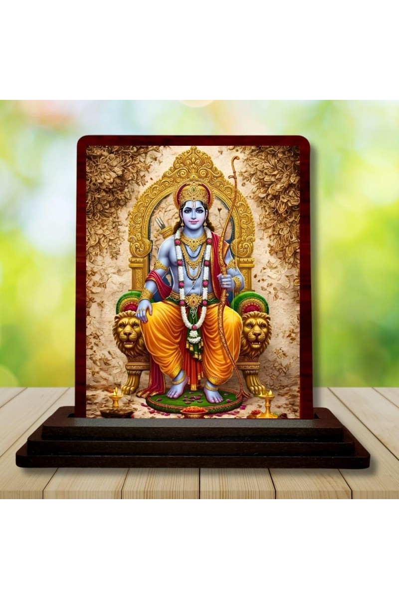 Car Desk/Table Top Lord Rama Wooden Photo Stand 3x4 Inches, Compact & Stylish Spiritual Display For Car, Home & Office (Pack Of 1) (F14280)