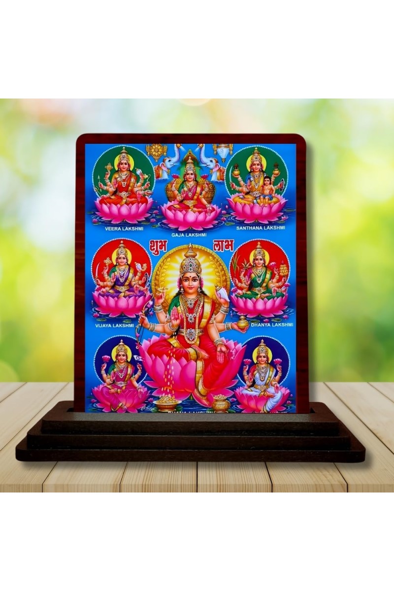Car Desk/Table Top Maa Laxmi Wooden Photo Stand 3x4 Inches, Compact & Stylish Spiritual Display For Car, Home & Office (Pack Of 1) (F15072)