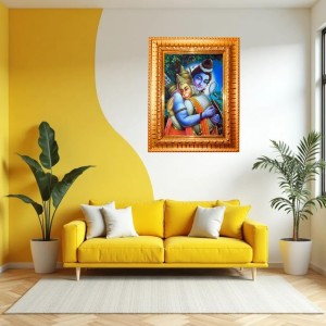 Lord Rama And Hanuman Golden Designer Photo Frame | 10x14 Inch Religious Wall Hanging Frame For Home & Office Decoration | Hindu Deity Lord Rama And Hanuman Spiritual Gift Item