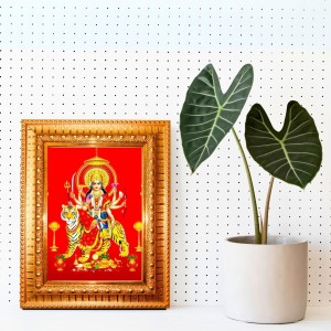Jai Mata Di Golden Designer Photo Frame | 10x14 Inch Religious Wall Hanging Frame For Home & Office Decoration | Hindu Deity Spiritual Gift Item