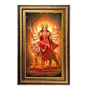 Goddess Durga Digital Golden Balck Color Photo Frame | Hindu Religious Wall Decor | 10x16 Inches - Inspirational Wall Art For Office, Home Decor - Ideal Spiritual Gift (F16670)