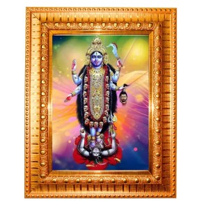 Maa Kaali Golden Designer Photo Frame | 10x14 Inch Religious Wall Hanging Frame For Home & Office Decoration | Hindu Deity Spiritual Gift Item