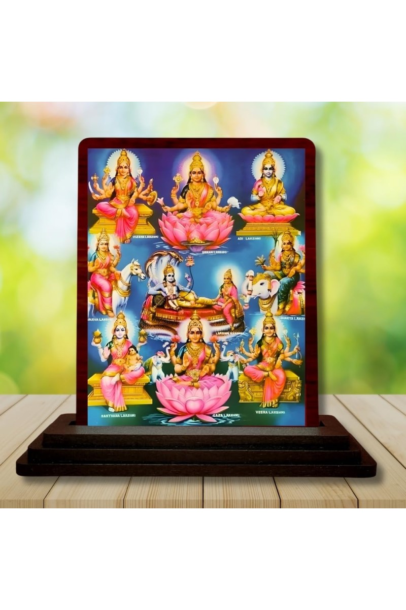 Car Desk/Table Top Lord Vishnu Maa Laxmi Wooden Photo Stand 3x4 Inches, Compact & Stylish Spiritual Display For Car, Home & Office (Pack Of 1) (F15176)
