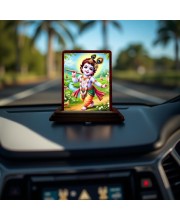 Car Desk/Table Top Lord Krishna Wooden Photo Stand 3x4 Inches, Compact & Stylish Spiritual Display For Car, Home & Office (Pack Of 1) (F14475)