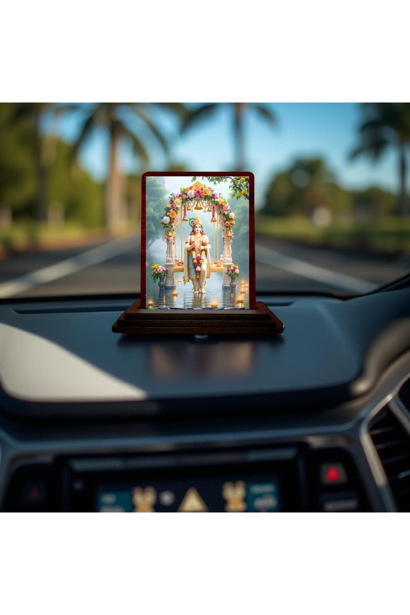 Car Desk/Table Top Lord Krishna Wooden Photo Stand 3x4 Inches, Compact & Stylish Spiritual Display For Car, Home & Office (Pack Of 1) (F14370)
