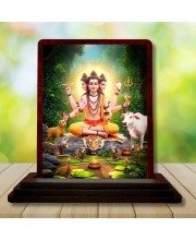 Car Desk/Table Top Lord Dattatreya Wooden Photo Stand 3x4 Inches, Compact & Stylish Spiritual Display For Car, Home & Office (Pack Of 1) (F14337)