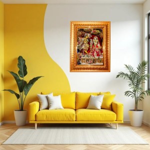 Shree Radha And Shree Krishna Golden Designer Photo Frame | 10x14 Inch Religious Wall Hanging Frame For Home,Office Decoration and Spiritual Gift Item