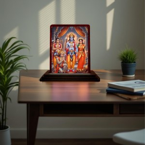 Car Desk/Table Top Rama Darbar Wooden Photo Stand 3x4 Inches, Compact & Stylish Spiritual Display For Car, Home & Office (Pack Of 1) (F14286)