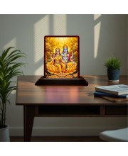 Car Desk/Table Top Lord Vishu Laxmi Wooden Photo Stand 3x4 Inches, Compact & Stylish Spiritual Display For Car, Home & Office (Pack Of 1) (F15117)