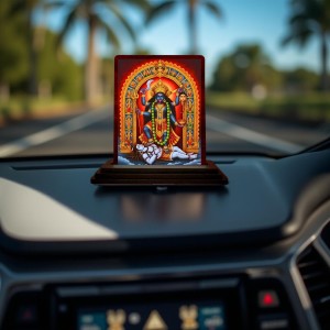 Car Desk/Table Top Maa Kali Wooden Photo Stand 3x4 Inches, Compact & Stylish Spiritual Display For Car, Home & Office (Pack Of 1) (F15093)