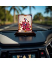 Car Desk/Table Top Radha Krishna Wooden Photo Stand 3x4 Inches, Compact & Stylish Spiritual Display For Car, Home & Office (Pack Of 1) (F14222)