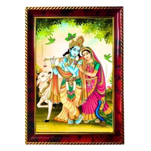 Radha Krishna Photo Frame For Wall & Table | 7x9 Inch Golden Cherry Finish | Decorative Radha Krishna Photo Frame For Home, Office & Pooja Room (F11415)